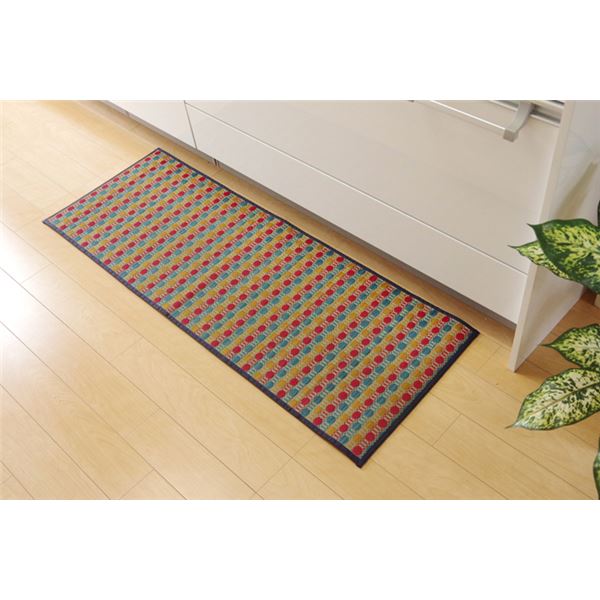 い草 キッチンマット/台所マット (ドット柄 マルチ 約60×270cm) 防滑 ウレタン 抗菌 防臭 調湿 クッション性抜群 日本製