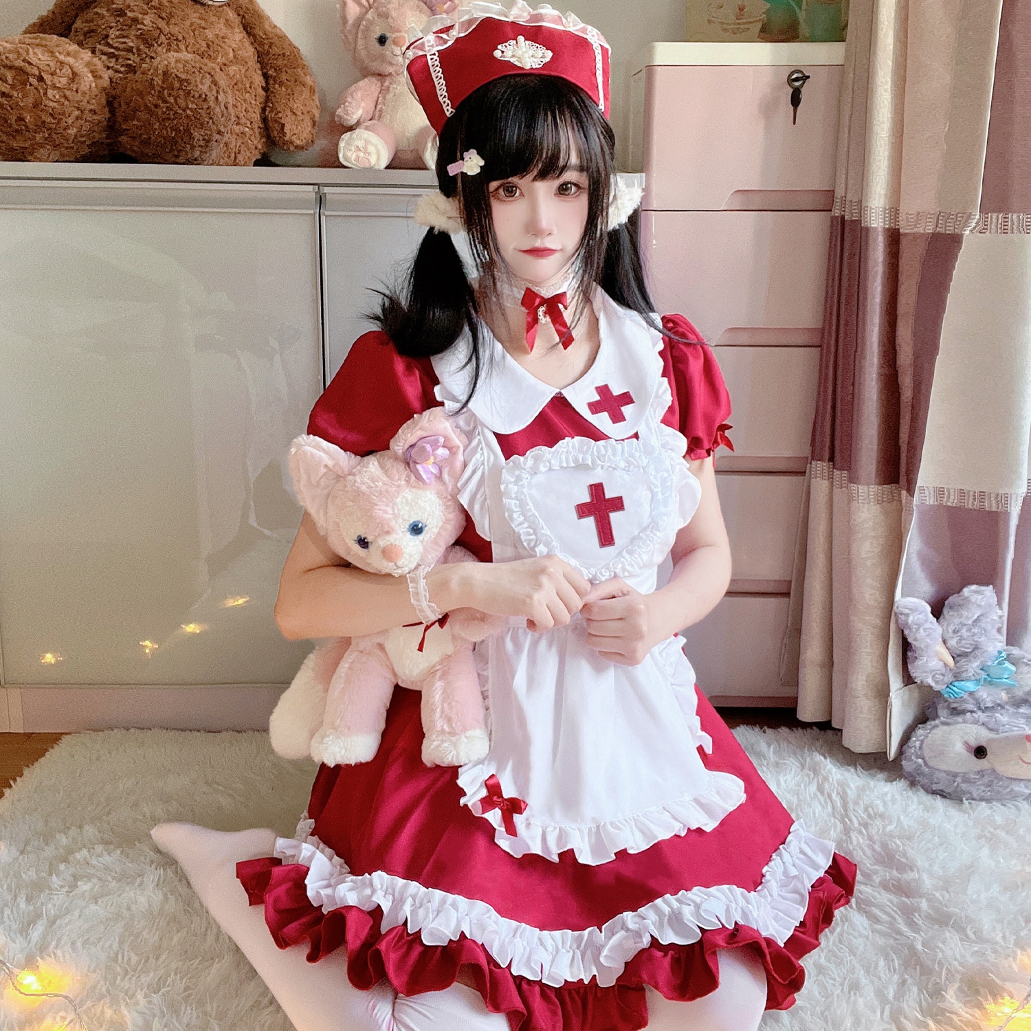 6点セットゴスロリ系 ファッション メイド服 ワンピース エプロン フリル 十字架 リボン 病み可愛い ストリート系 原宿系 地雷服 病みかわいい ゴスロリ服