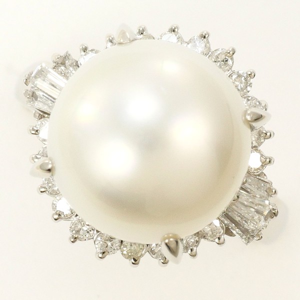 PT900 プラチナ リング 11号 南洋真珠 約12mm ダイヤ 0.41 カード鑑別書 中古 63,360円