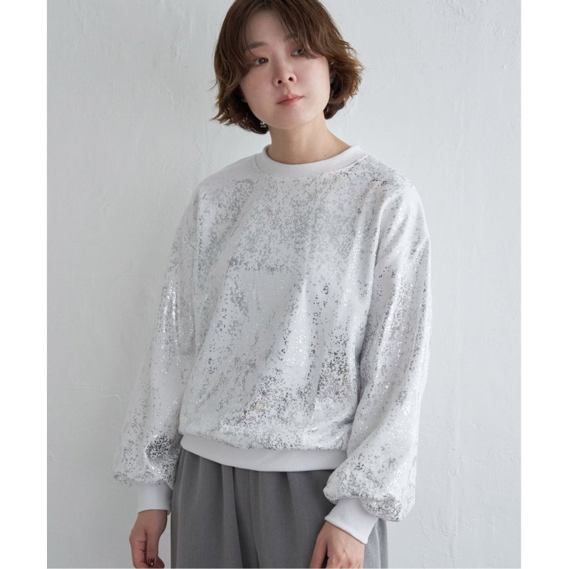 裏毛カスレ箔プリントプルオーバー