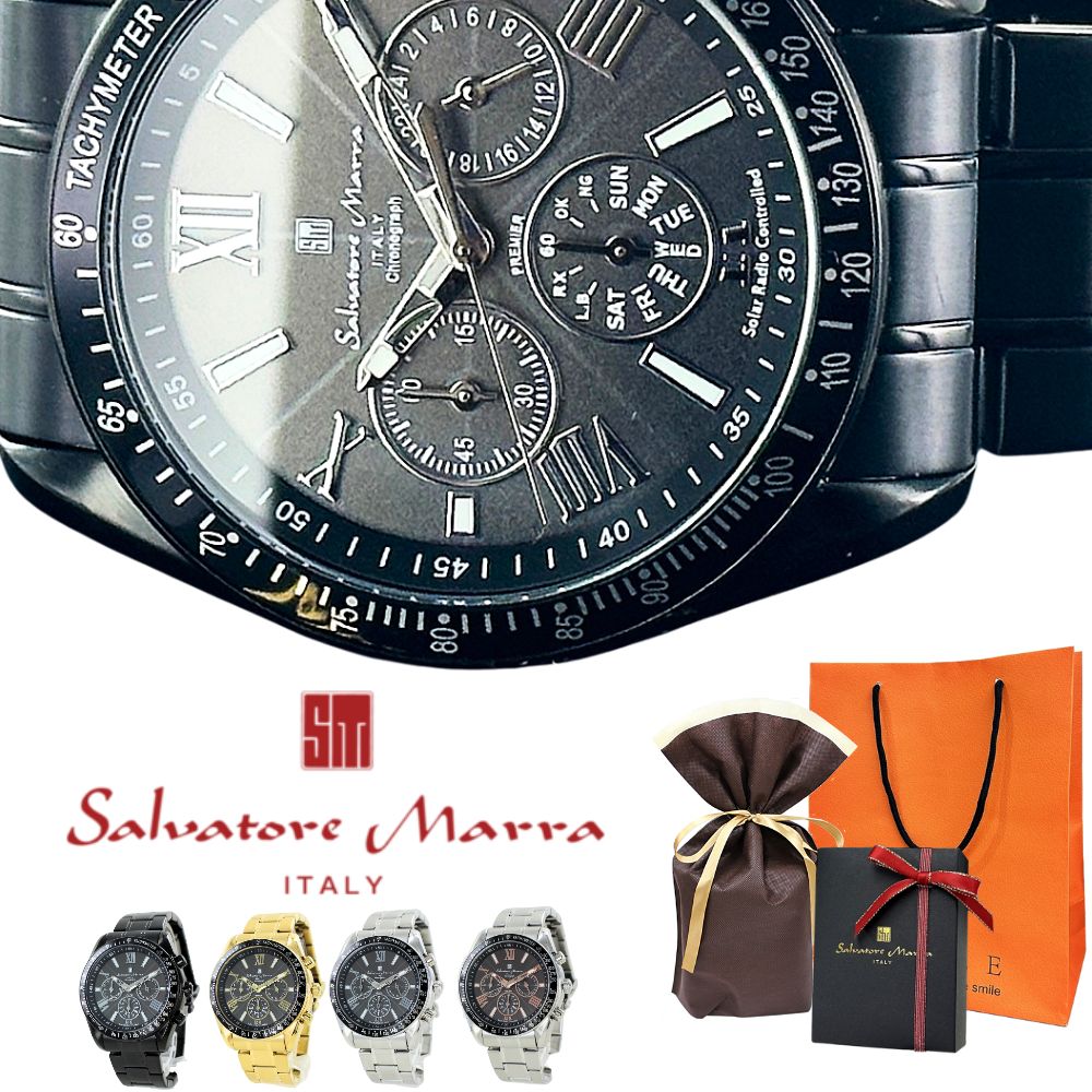 ラッピング済 ギフトセット サルバトーレマーラ 腕時計 手表 メンズ 電波 ソーラー 電池交換不要 防水 クロノグラフ ステンレス 国内正規品 おしゃれ かっこいい 仕事用 ビジネス カジュアル 男性