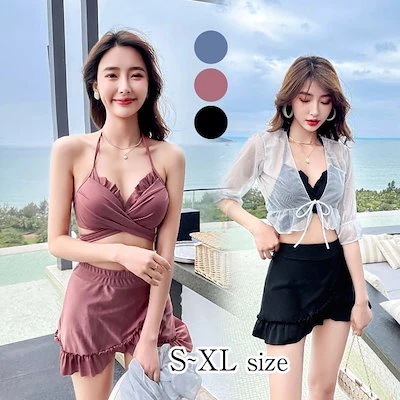 1つ買うと10個無料水着 レディース 3点セット 少女 小胸にもぴったり 韓国 小胸 バンドゥ パレオ リゾート