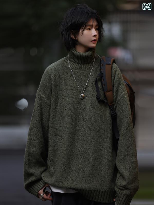 メンズ トップスス おしゃれ レトロ タートルネック スノーフレーク ドット セーター プルオーバー カジュアル シンプル カップル セーター