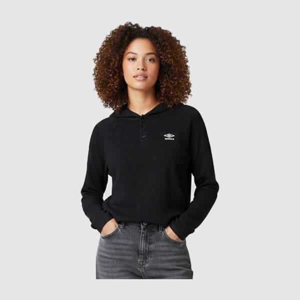 ウーマンズ リブ フード付き 長袖 Tシャツ UR122CRL31-BLK0
