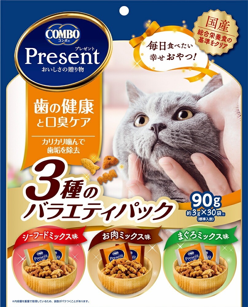 （まとめ買い）日本ペットフード コンボ プレゼント キャット おやつ 歯の健康と口臭ケア 3種のバラエティパック 90g 猫用おやつ [x10]