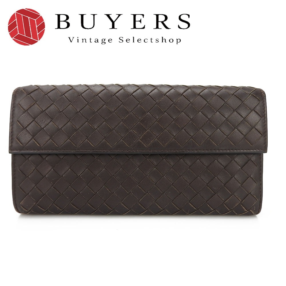 中古 BOTTEGA VENETA ボッテガヴェネタ イントレチャート 150509 二つ折り長財布 レザー 編み込み ダークブラウン こげ茶 小物 ユニセックス メンズ レディース Long Wa