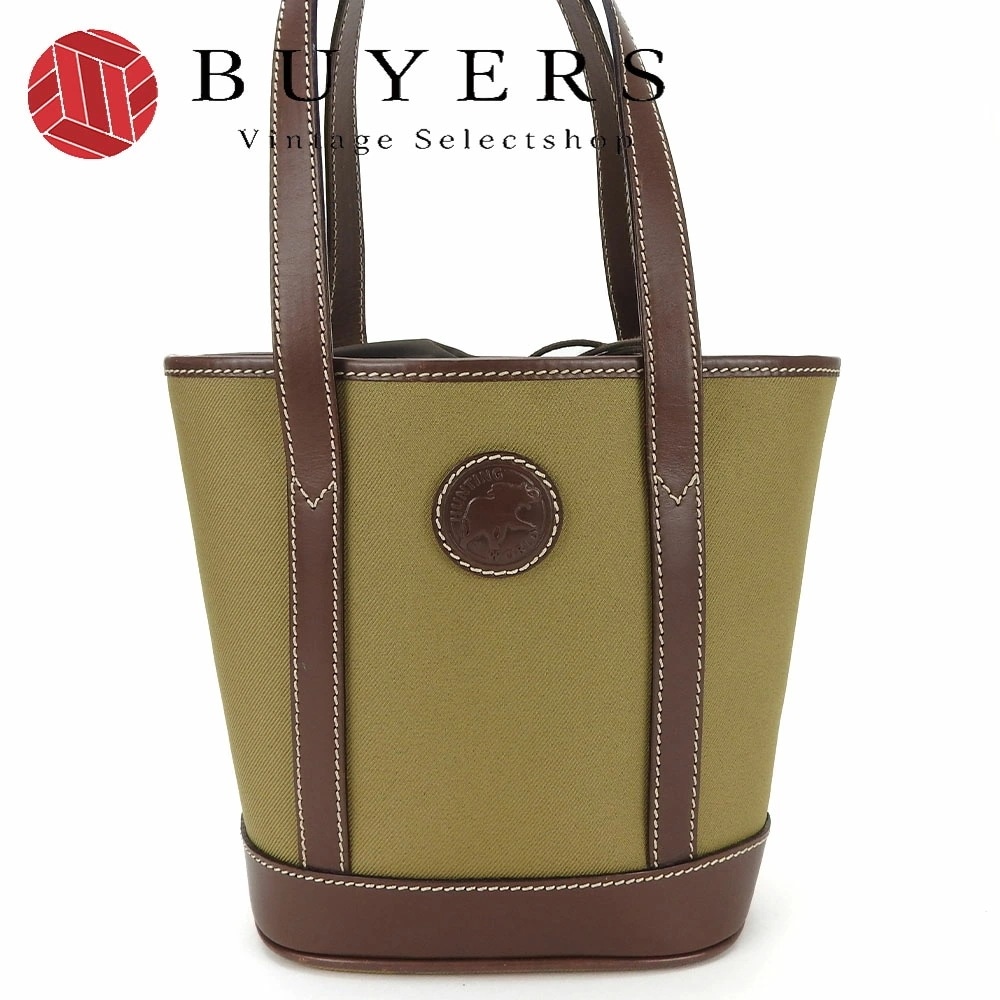 中古 ハンティングワールド トートバッグ キャンバス レザー 革 カーキ