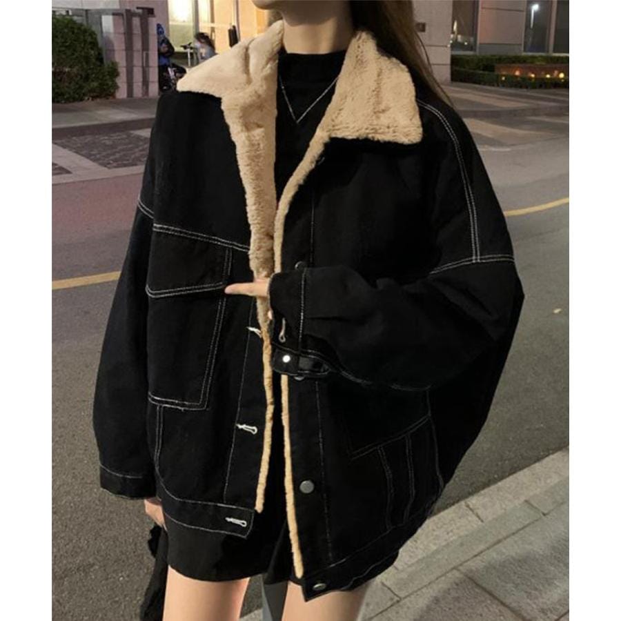 裏ファーデニムジャケットステッチブルゾン