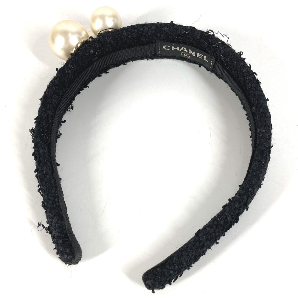カチューシャ CC ロゴ ココマーク フェイクパール ツイード 13S ヘッドバンド ヘアバンド キャンバス ブラック