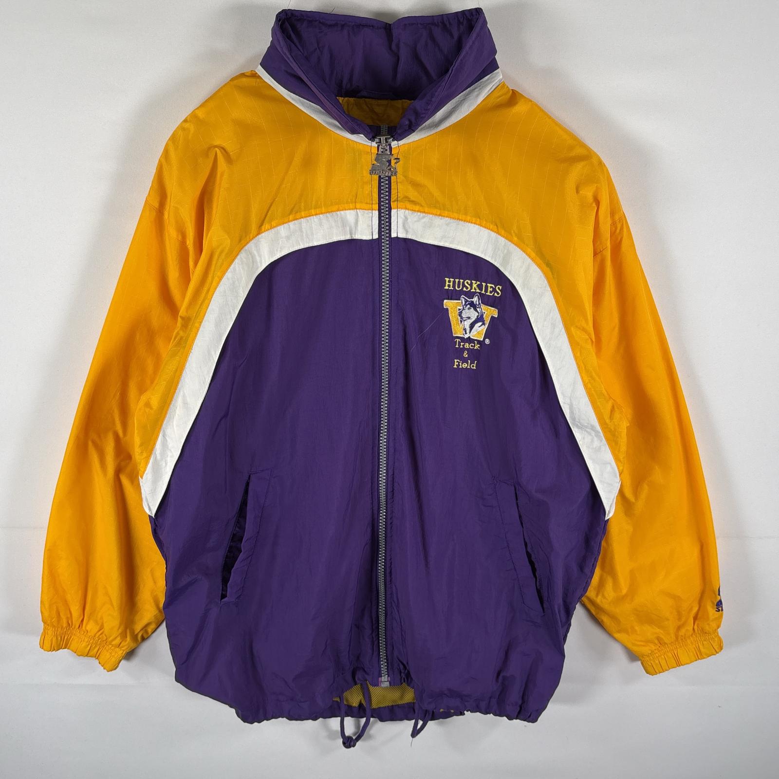 古着 ナイロンジャケット パーカー ハスキーチームロゴ刺繍 ツートンカラー フルジップ L イエロー メンズ
