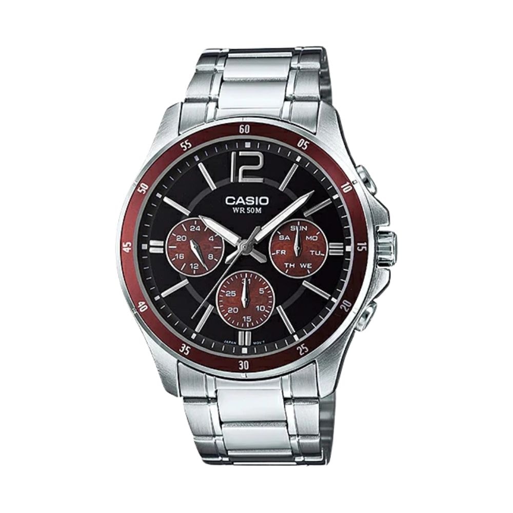 カシオ 腕時計 手表 メンズ アナログ 時計 ブラウン ブラック文字盤 シルバー ステンレス ベルト クラシック 多機能 デザイン シンプル 使いやすい おしゃれ かっこいい 大人 スーツ ビジネス