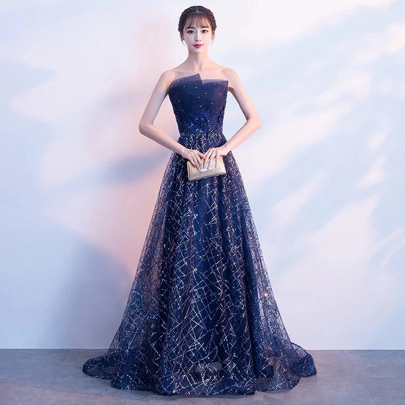 結婚式ドレスロングドレスパーティドレスステージ衣カラードレススパンコールキラキラ星空セクシーキレイめ1020304050
