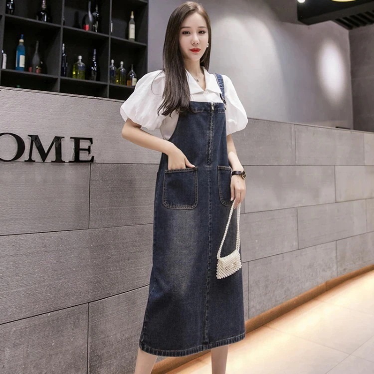 コーデ完成！サロペットスカート人气作ゆるいデニムワンピース着痩せ百掛けセミロングワンピース韓国ファッション