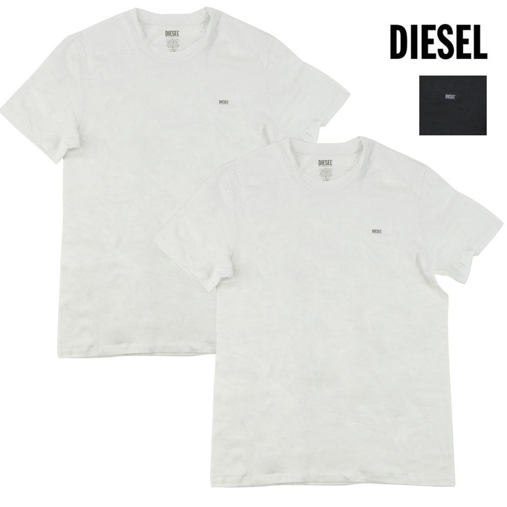 ディーゼル Tシャツ2枚組 メンズ カットソー アンダーウェア クルーネック 半袖 ブラック ホワイト 黒 白 DIESEL[a05427]