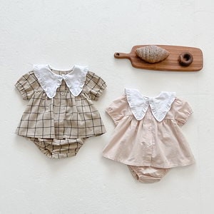 0-3歳のベビースーツ 半袖夏の女の子赤ちゃんベビーラペルトップ+ショーツ2点セット