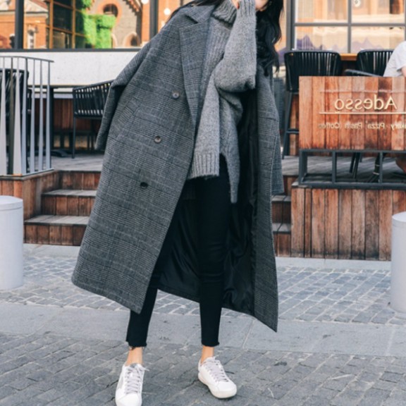 【輝いて超人気】 ファッションスリットチェック柄折襟ダブルブレストコート 5,289円