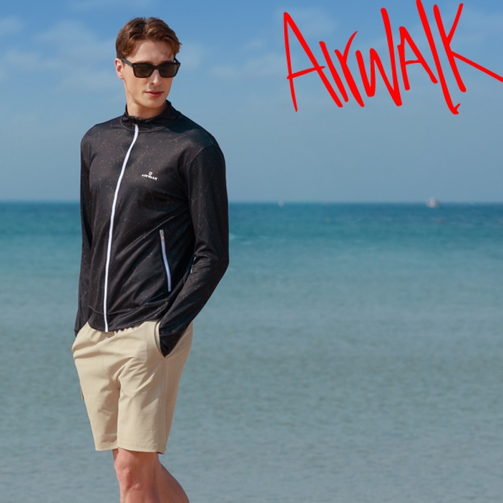 (エアワーク) エアワークサーフメンズラッシュガードセットジップアップ+トランク YAWE5033_BK+YAWE0917_BE