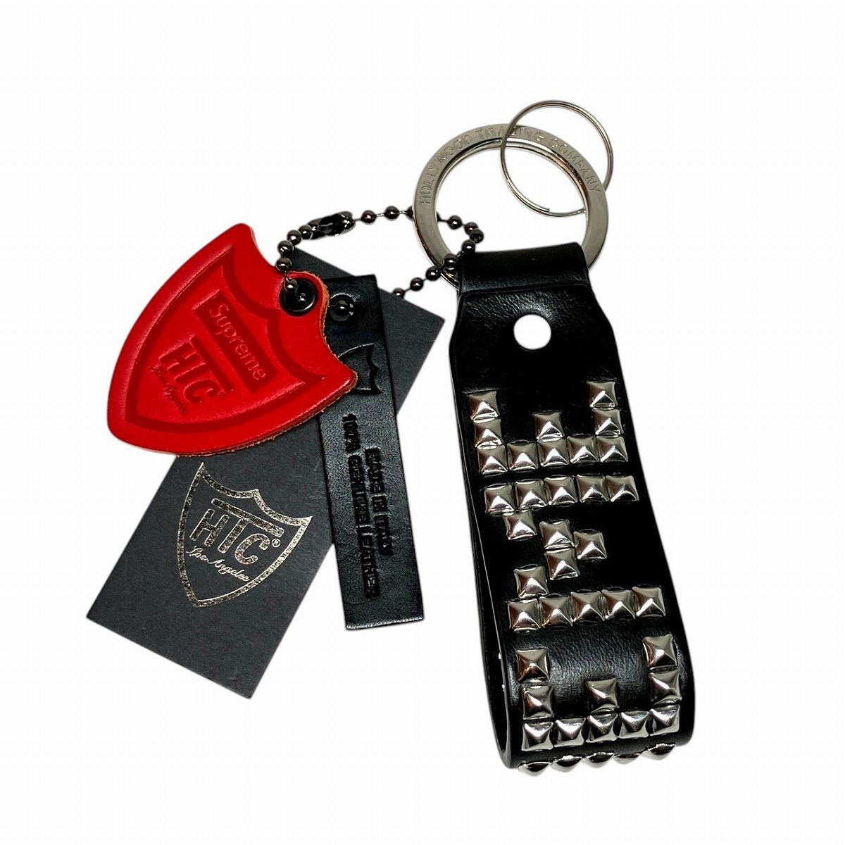 htcシュプリーム 23SS Hollywood Trading Company Studded Keychain キーホルダー 総重量約53.2g 約10cm 合金 レザー 中古