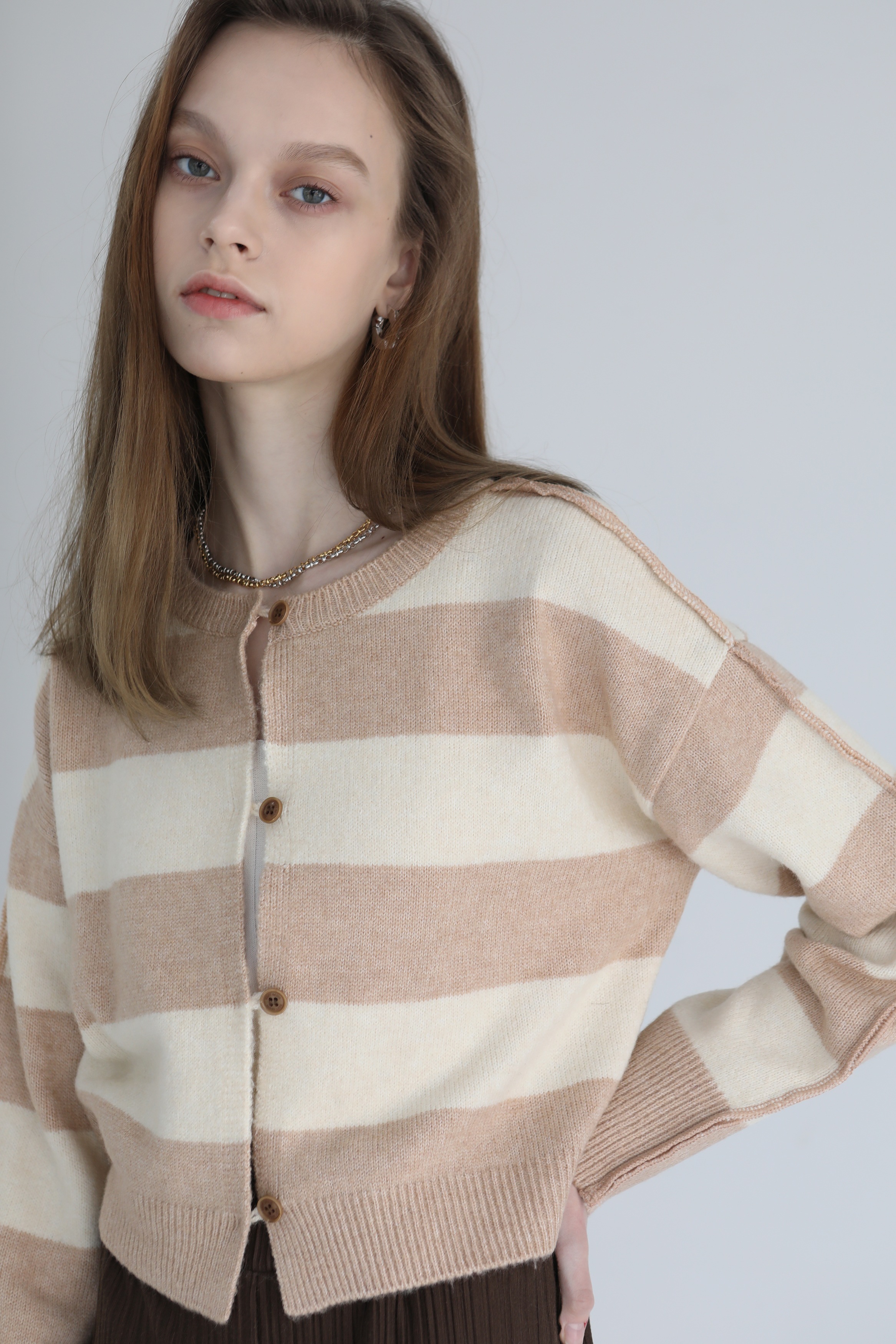 【SOFT SEOUL】 STRIPE CADIGAN : BEIGE