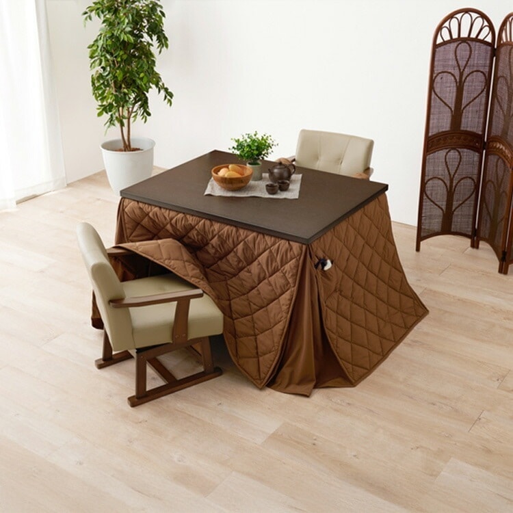 【目玉商品】ダイニングコタツ・ふとん・チェア４点セット KOT-7311DBR-105+ﾏﾛﾝ+KC-7589DBR (代引不可)(TD)