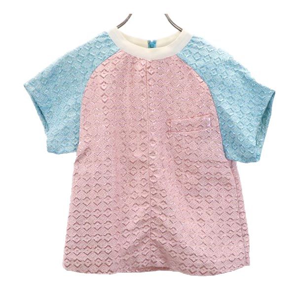 2011ss 半袖 カットソー ピンク×水色 ラメ 織地 レディース