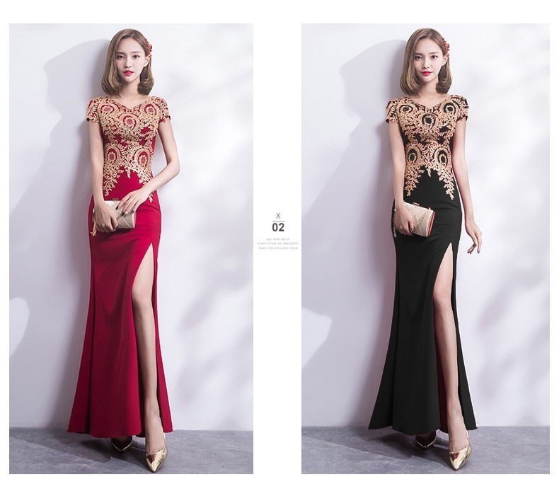 ワンピースドレスドレス気質 ワンピース ブライズメイド服 二次会 イブニングドレス 発表会 ドレス 演奏会 個性 ロングワンピース おしゃれ スリット 結婚式 スリミング