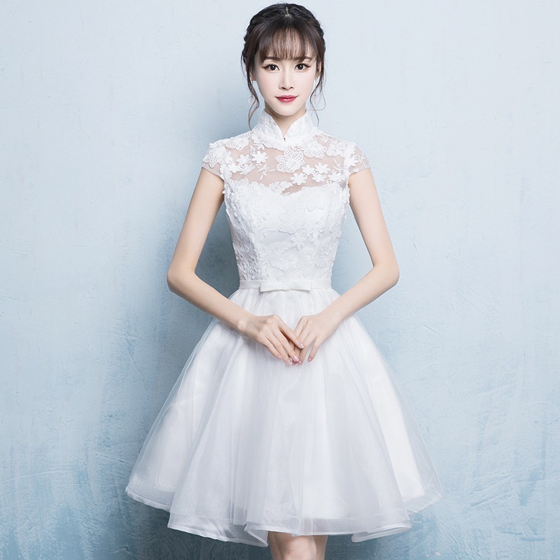 ウェディングドレス イブニングドレス パーティードレス Aラインドレス 花嫁ドレス ワンピース ひざ上ドレス レース お呼ばれ 結婚式 司会者 きれいめ 大人-221