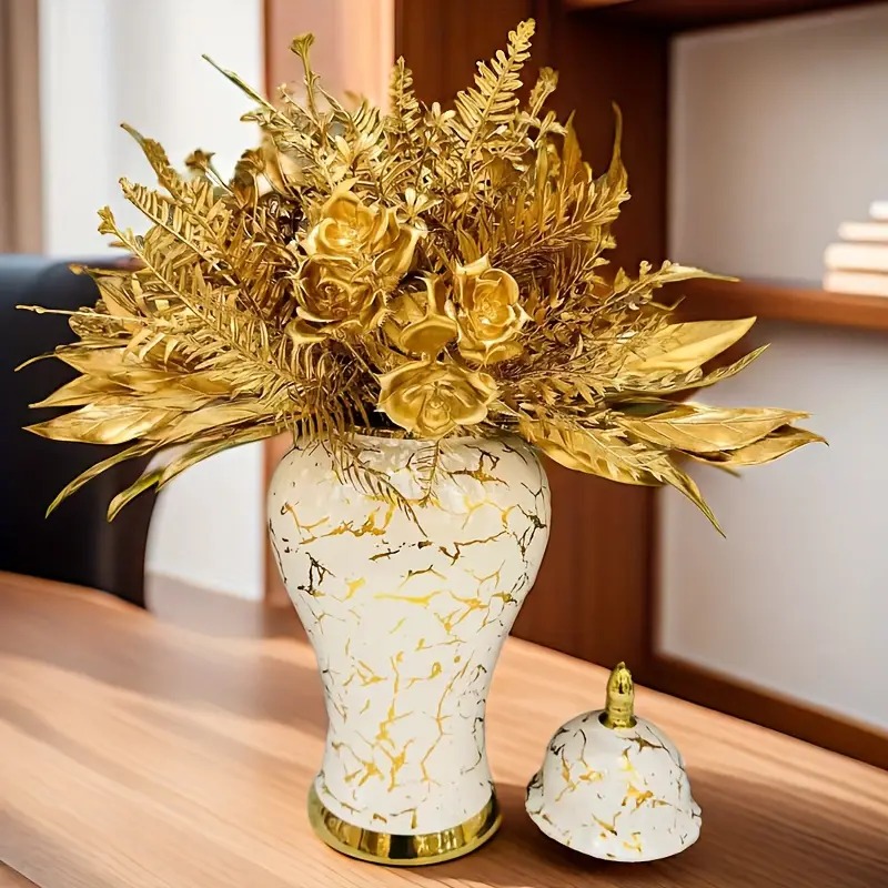 フラワーポット 花瓶 フラワーベース 2サイズ展開 ホワイト 白 ゴールド クラッシュベール おしゃれ 高級感 エレガント ラグジュアリー フラワーアレンジメント 高級感 インテリア ホームデコ