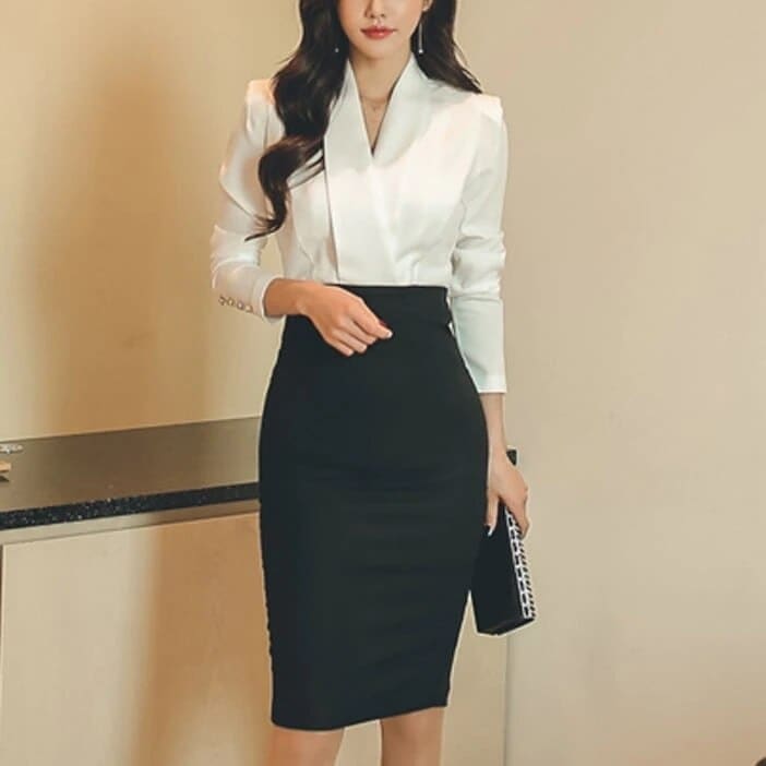 ツーピース風 ワンピース レディース ハイウエスト タイト スリム ボディコンシャス Vネック カシュクール セクシー バックスリット ひざ丈 スタイルアップ かわいい 大人可愛い きれいめ lbot