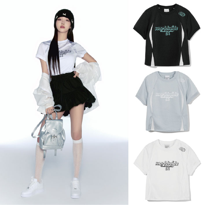 チョンハ着用 メッシュ 配色 半袖 Tシャツ (3 COLORS)