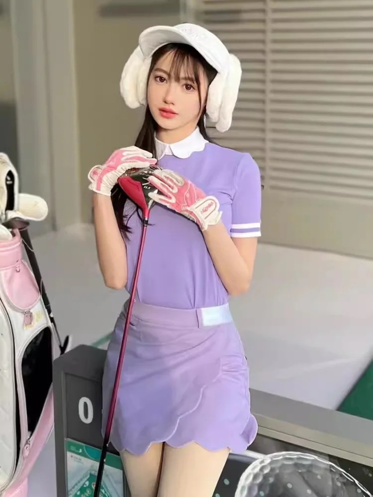 ゴルフウェア レディース スポーツウェア プリーツスカ 半袖 POLOシャツ Tシャツ スカート 上下セット 帽子 パープル 女性 テニスウェア 速乾 春 夏 韓国風 おしゃれ