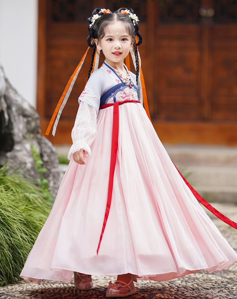 古代子供女の子チャイナドレス春夏 チャイナドレス長袖ワンピース民族風ナチュラルエスニック風スカート復古風写真撮影パーティー用ドレス演出服唐装漢服キッズ赤ちゃん改良スカート服仙気超仙ひらひらワンピース