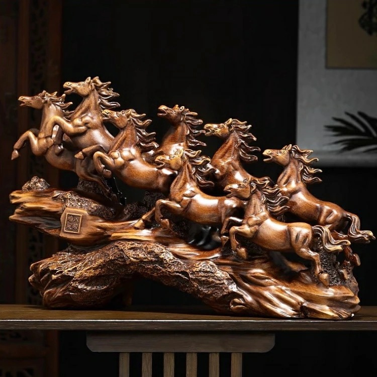 「10％OFFクーポン配布中」八匹の馬 置物 中式 テレビ台 オフィス装飾品 開業祝いギフト 置物 馬 中国伝統美術品 彫刻 大願成就 勝利祈願 必勝祈願 合格祈願 開運 風水 厄除け 運気向上 金運