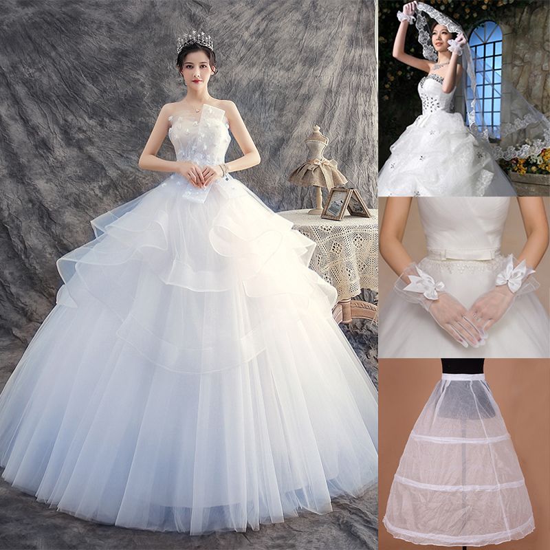 三点セット ウエディングドレス ドレス レースワンピース プリンセススカート 着地ウエディングドレス ウエディングドレス