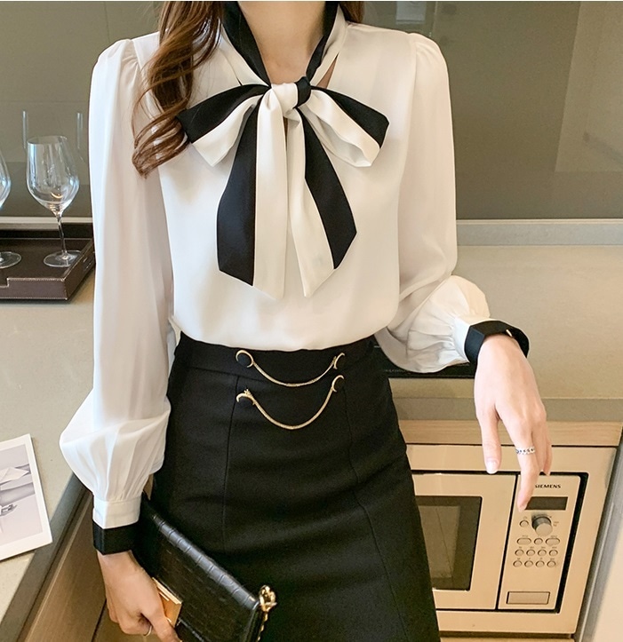 トップス シャツ プルオーバー 袖あり 長袖 ボリューム袖 Vネック リボン シフォン かわいい 大人可愛い きれいめ シンプル カジュアル 大人 上品 おしゃれ かっこいい 大人可愛い 大人女子