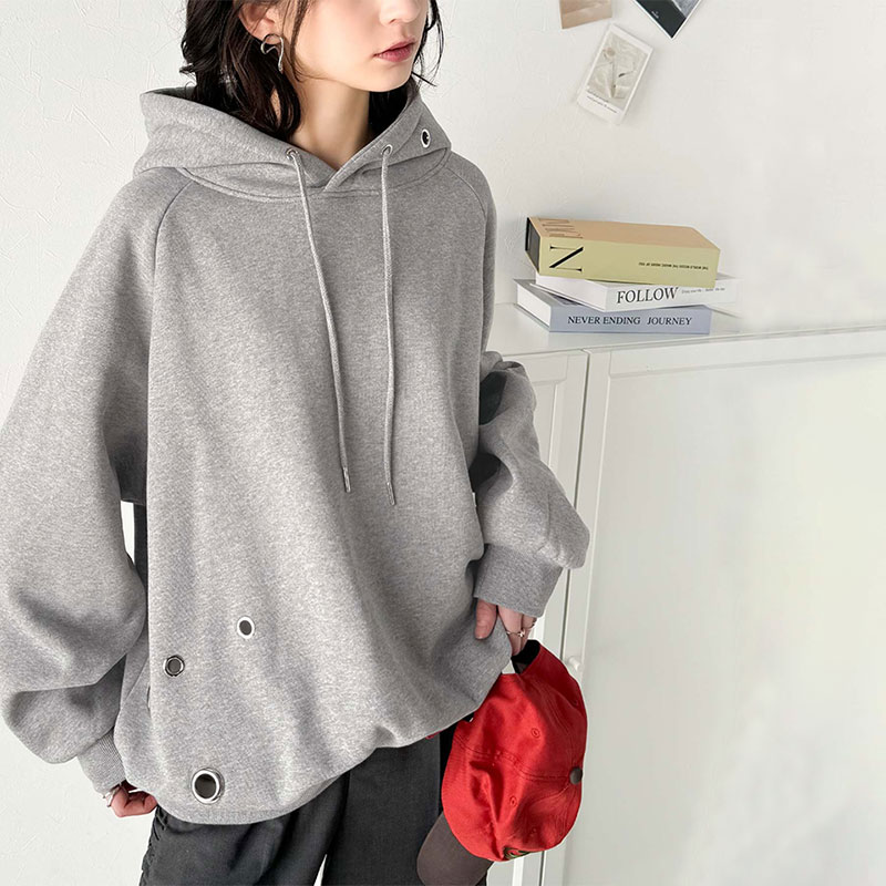 トップス パーカー レディース トレンドライク リング ハトメ 裏起毛フーディ 男女兼用 ユニセックス メンズ ゆるっと オーバーサイズ 大きいサイズ