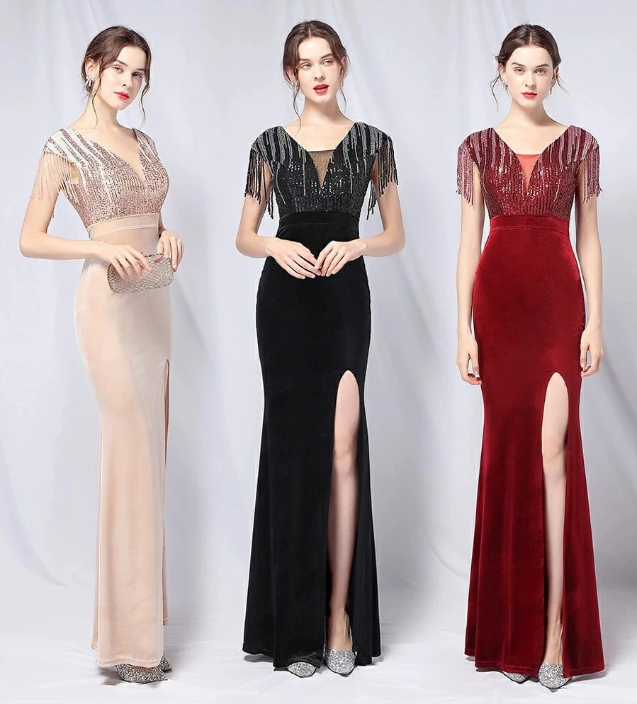 期間限定30%割引 ロングドレス 発表会 演奏会ワンピース 20代 30代 40代 全5色 ベロア ウェディングドレス キラキラ イブニングドレス キャバドレス セクシー パーティーワンピ ロングドレ