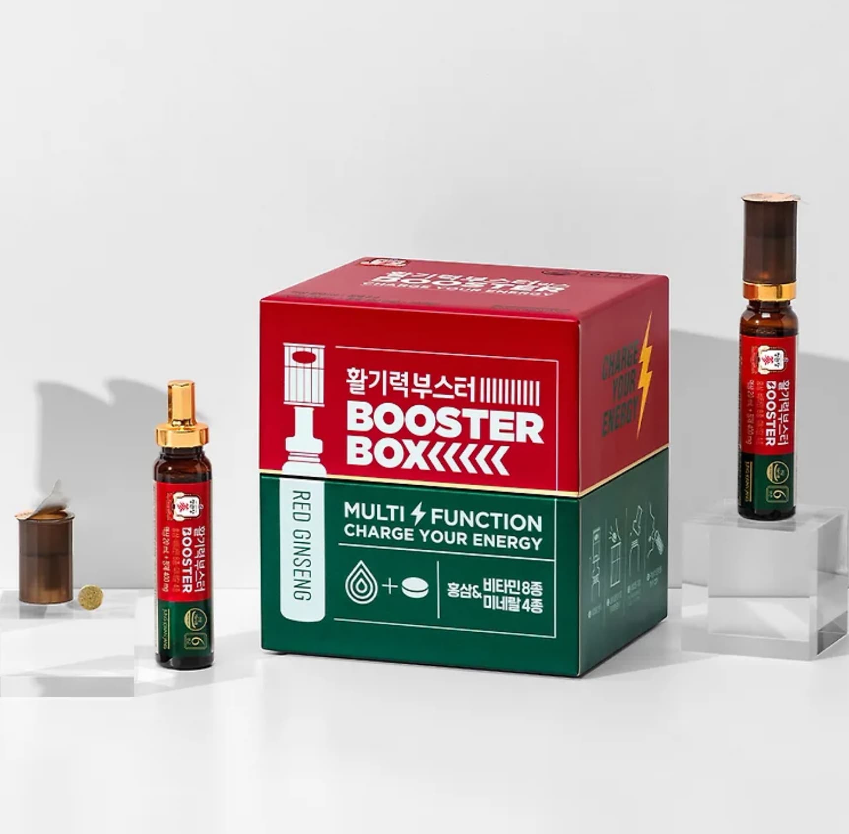 【高麗人参エナジー人気セット】 活気力ブースター ボックス（400mg×20錠＋20ml×20本 二重複合タイプ）高麗人参 紅参 韓国健康食品 活力サポート 高麗人参エキス 紅参エキス 栄養サポート