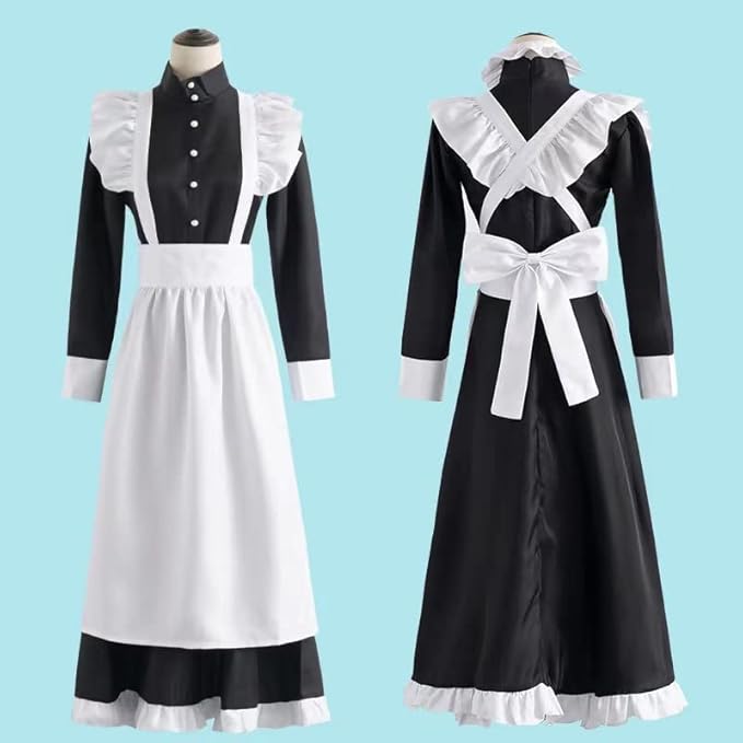 英国風 メイド服 衣装4点セット (ワンピース エプロン カチューシャ グローブ) コスチューム コスプレ衣装