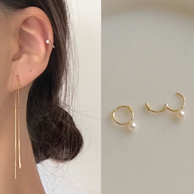 14kゴールド ワンタッチ パール リング ピアス ベーシック パールリング 韓国の人気ブランド