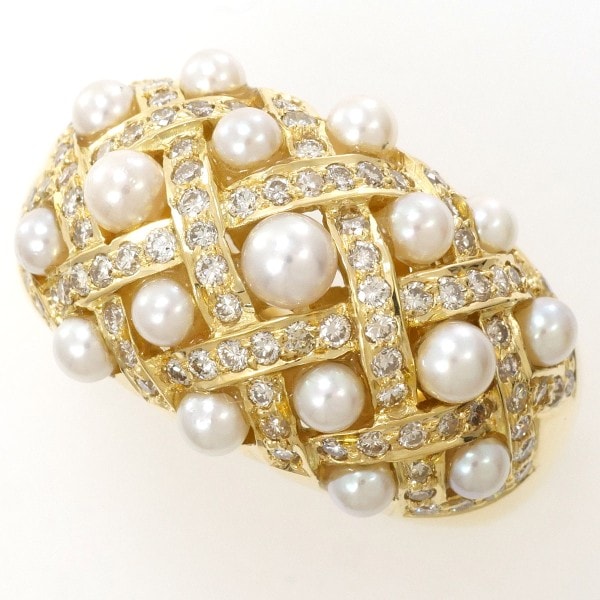 K18 18金 YG リング 13.5号 アコヤ真珠 約2～3mm ダイヤ カード鑑別書 中古