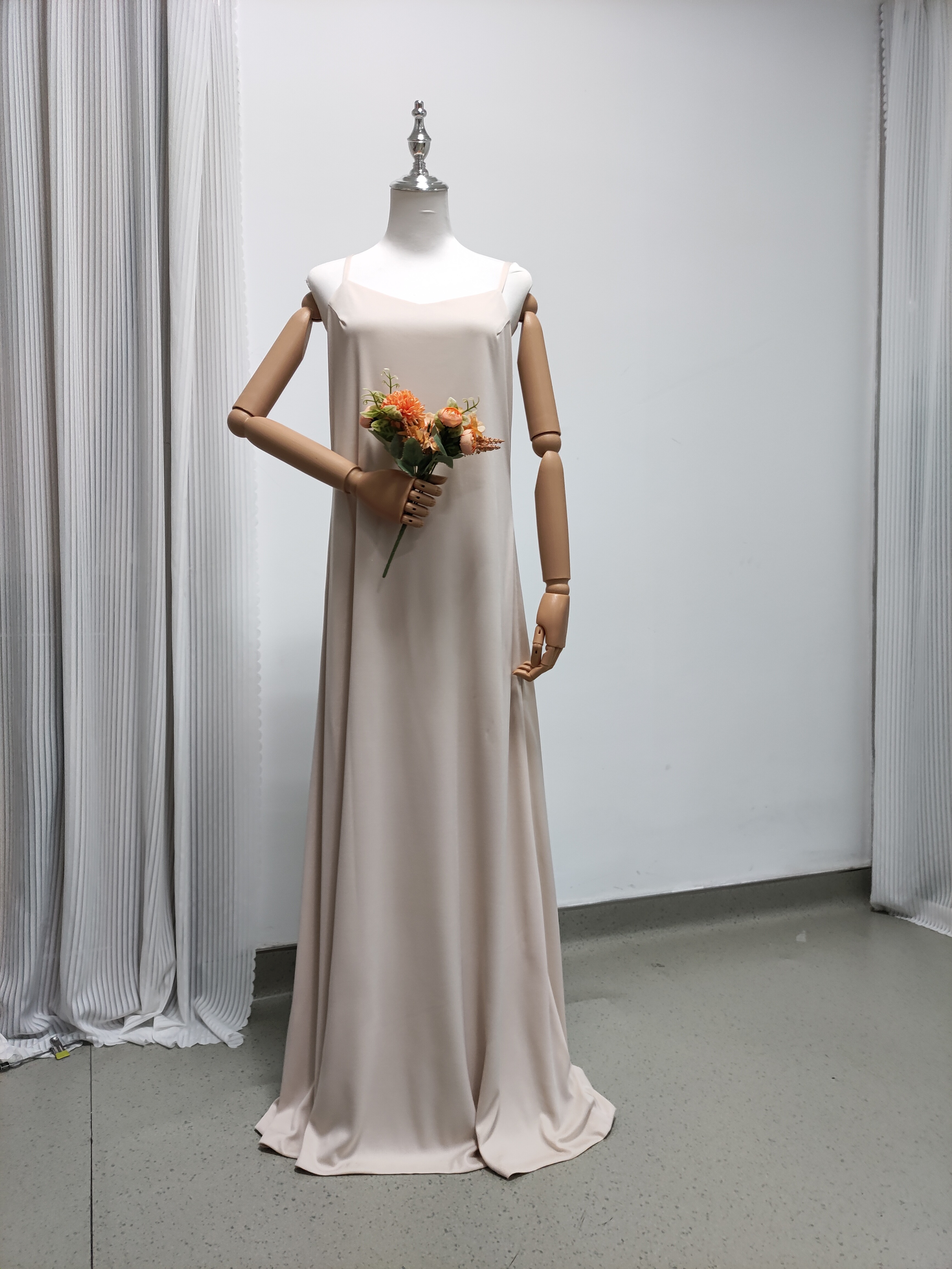 キャミソール カーキ色 カラードレス 背中見せ ロング ファスナー 妊婦 二次会