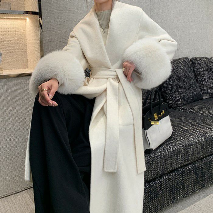 【アウトレット2024 AW 2color スリーブファー ロング ガウン コート