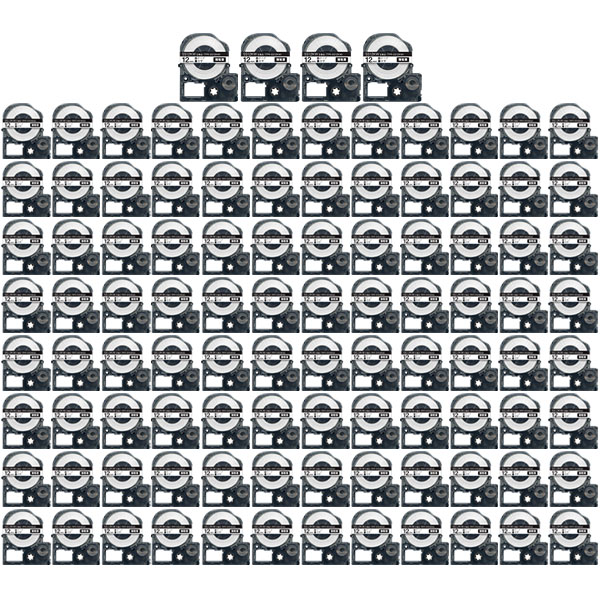 キングジム用 テプラ PRO 互換 テープカートリッジ SS12KW 白ラベル 強粘着 100個セット 12mm／白テープ／黒文字