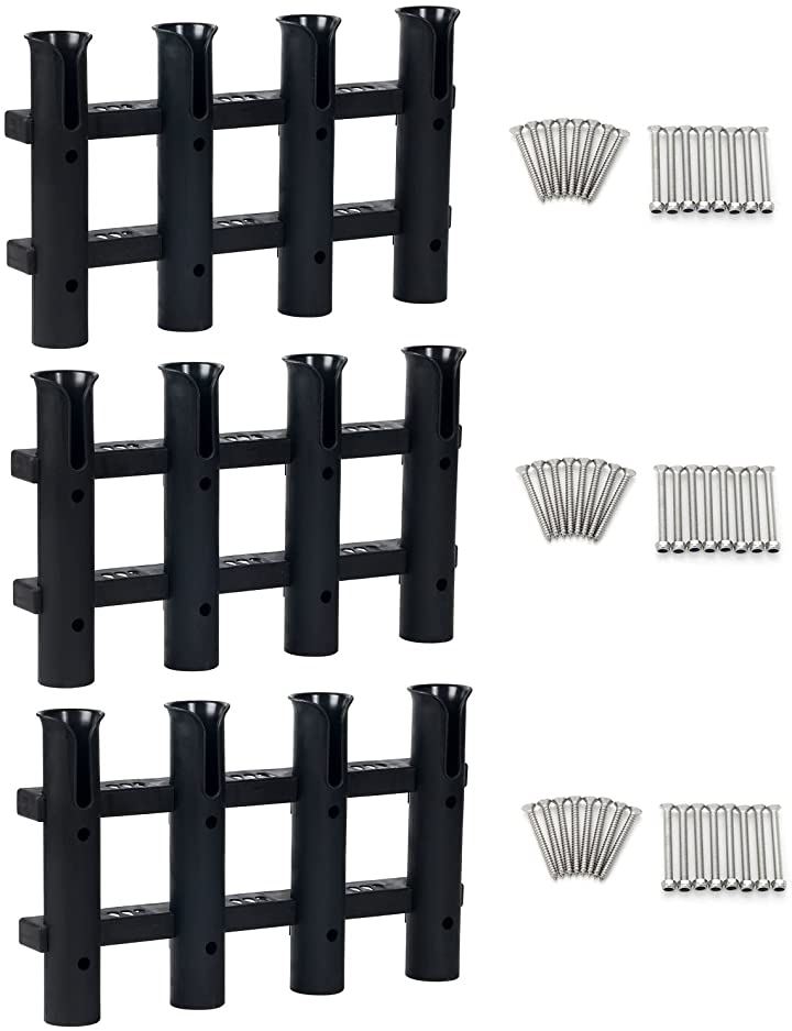 4連 ロッドホルダー 竿立て 釣り竿 スタンド 道具 収納 船 ボート 竿置き 竿受け ロッドスタンド フィッシング 用品 パーツ 部品 ヨット ブラック ３セット