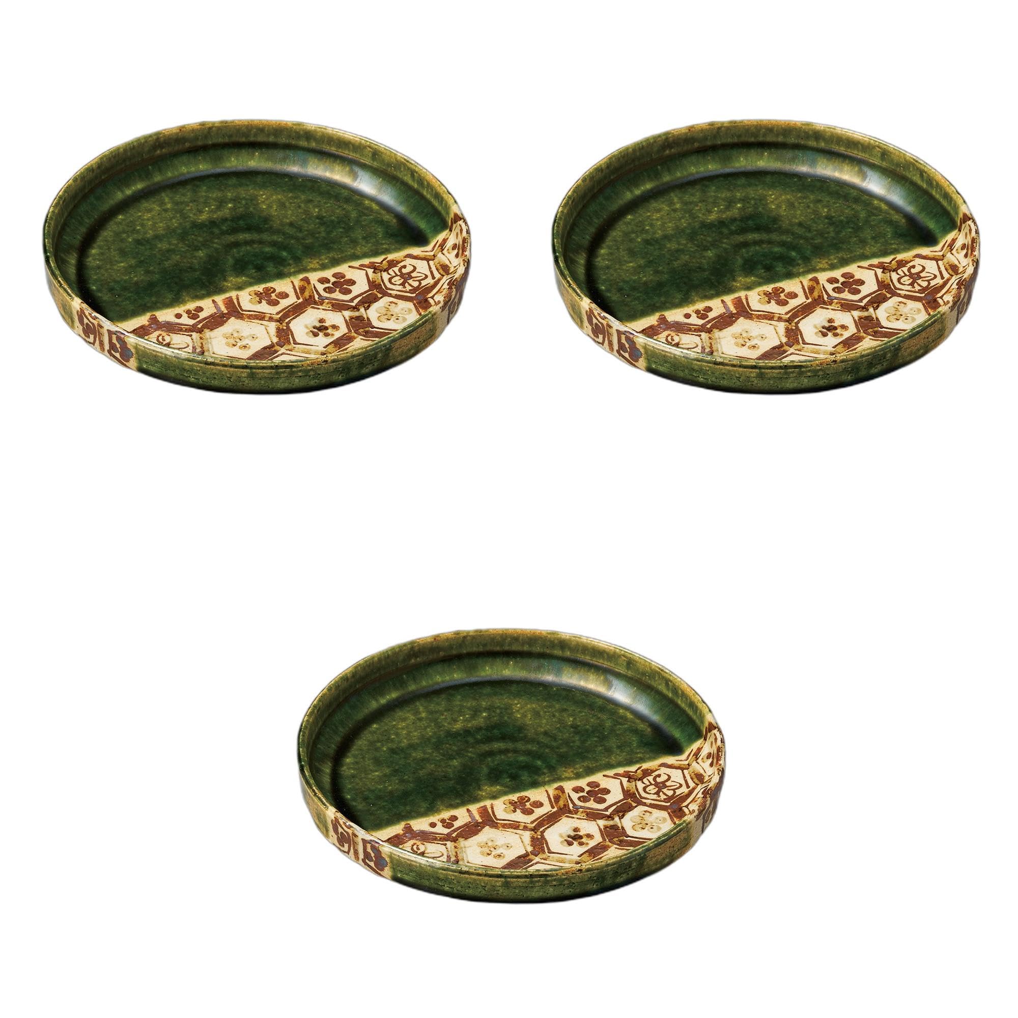 3個セット 織部亀甲紋お盆皿 [ 21×3.5cm ] 中皿陶磁器 セトモノホンポ(Setomonohonpo)