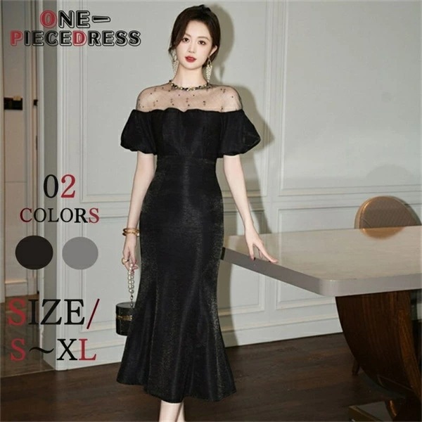 タイトワンピース　ロングドレス レース切り替え　パーティードレス　ナイトドレス　フォーマル　姫系　セクシーワンピース　上品 大人 きれいめ おしゃれ キャバ スナック パーティー　結婚式 ドレス お水