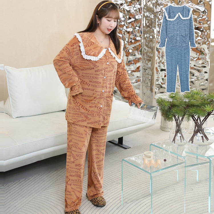 上品 5L 4L 大きいサイズ ルームウェア パジャマ 部屋着 レディース 韓国 上下セット 長袖 2点セット 綿 冬 寝間着 可愛い 秋 春夏秋冬ビッグパジャマ女韓版ミンクプリント長袖家居服セット卸