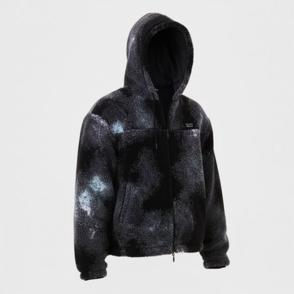 Fleece Pattern Hooded Jumper Black