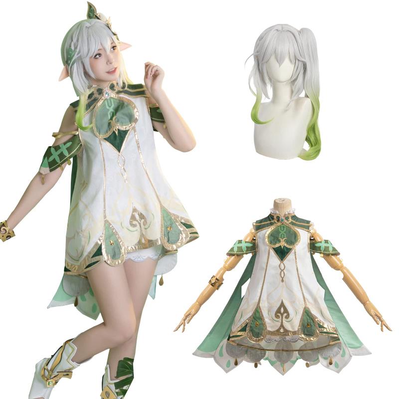 [神併良品] ナヒーダ コスプレ ウィッグ付き 草神 原神 コスプレ衣装 大人用 仮装 文化祭 イベント Genshin cosplay コスチューム ステージ服 (ナヒーダ ウィッグ付き, XS)